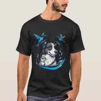 Border Collie with Otter and Blue Birds T-Shirt