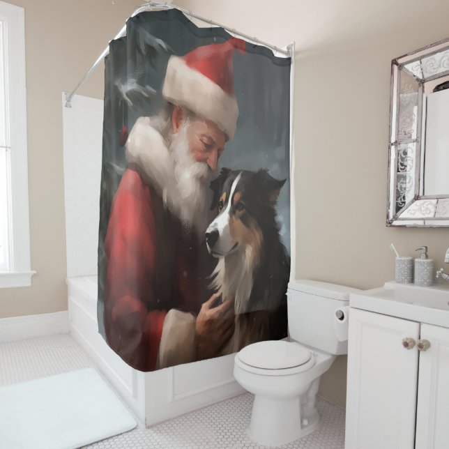 Border Collie With Santa Claus Festive Christmas (In Situ)