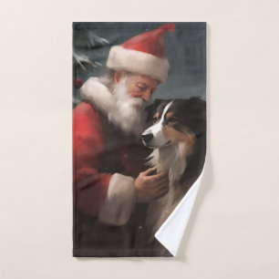 Border Collie With Santa Claus Festive Christmas Bath Towel Set