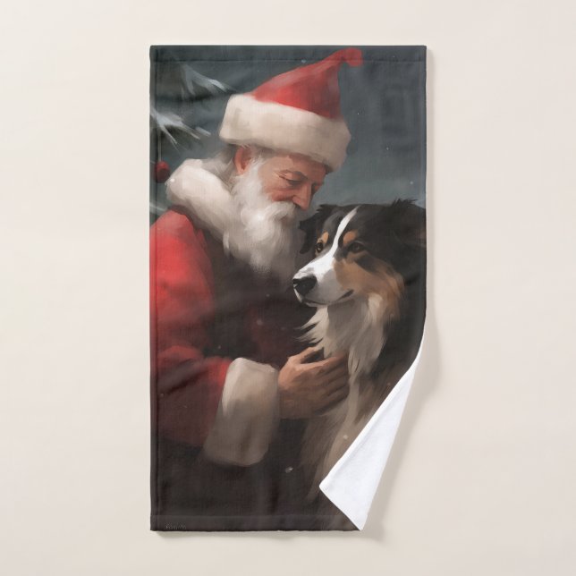 Border Collie With Santa Claus Festive Christmas Bath Towel Set (Hand Towel)