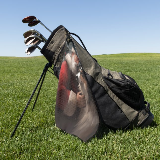 Border Collie With Santa Claus Festive Christmas Golf Towel (Green)