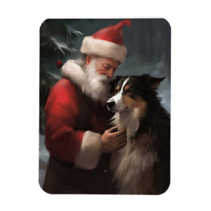 Border Collie With Santa Claus Festive Christmas Magnet