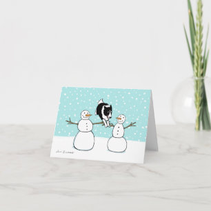 Border Collie with Snowmen   Dog Agility Christmas Holiday Card