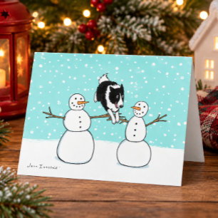 Border Collie with Snowmen Holiday Card