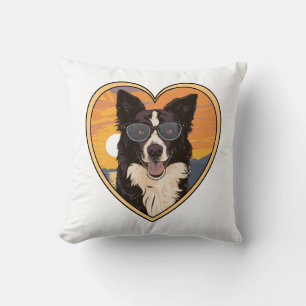 Border Collie with Sunglasses Throw Pillow