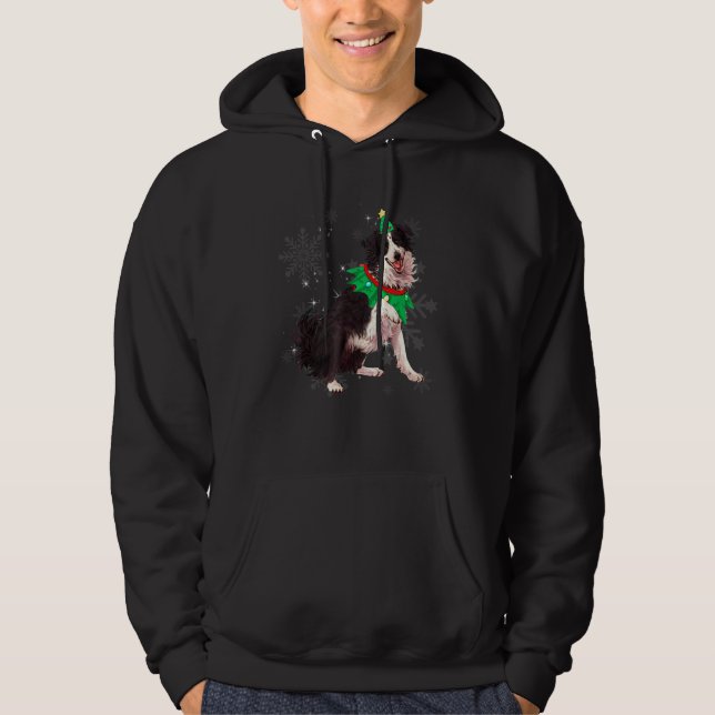 Border Collie Woman Christmas Tree Hoodie (Front)