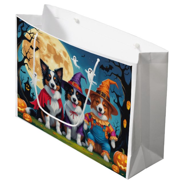 Border Collies Dogs Pumpkin Halloween Funny Large Gift Bag (Front Angled)