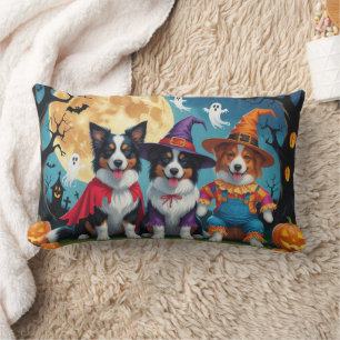 Border Collies Dogs Pumpkin Halloween Funny Lumbar Pillow