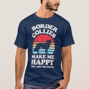 Border Collies Make Me Happy Sunset Retro for Men  T-Shirt