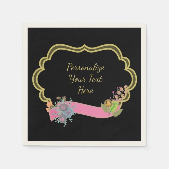 Border Frame Message Pink Ribbon Personalize Party Napkin (Front)