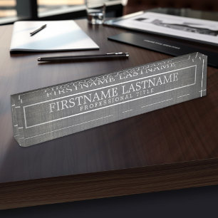 Border Grey Linen Basic Name & Professional Title Nameplate