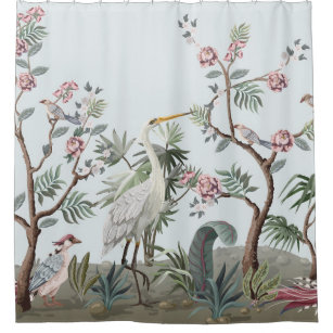 Border in chinoiserie style with storks and peonie