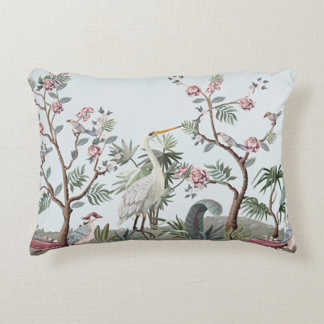 Border in chinoiserie style with storks and peonie accent pillow (Front)