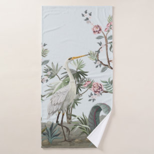 Border in chinoiserie style with storks and peonie bath towel