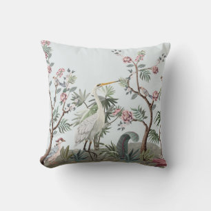 Border in chinoiserie style with storks and peonie throw pillow