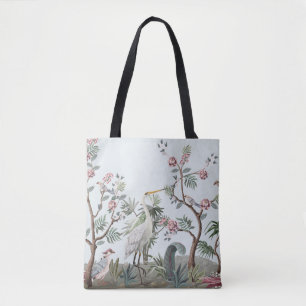 Border in chinoiserie style with storks and peonie tote bag