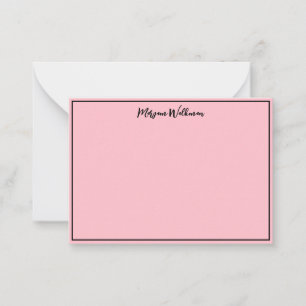 Border, Name & Blank Black and Pink Minimalist Card