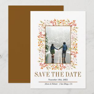 Border of leaves and berries brown wedding save the date