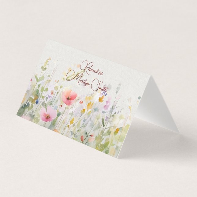 Border of Wildflowers Wedding Name Place Card (Front)