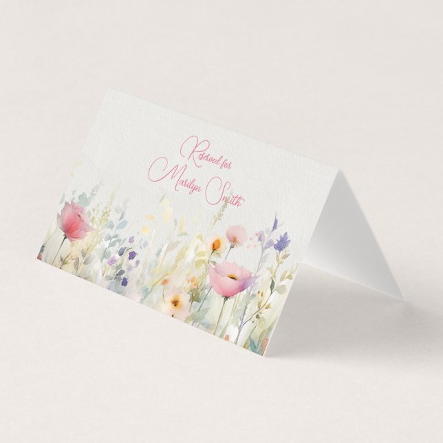 Border of Wildflowers Wedding Name Place Card (Front)