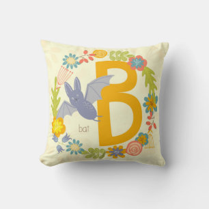 Border of Wildflowers Yellow Red Alphabet Letter B Throw Pillow