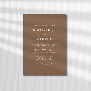 Border Old Money Minimalist Mocha Brown Wedding Invitation