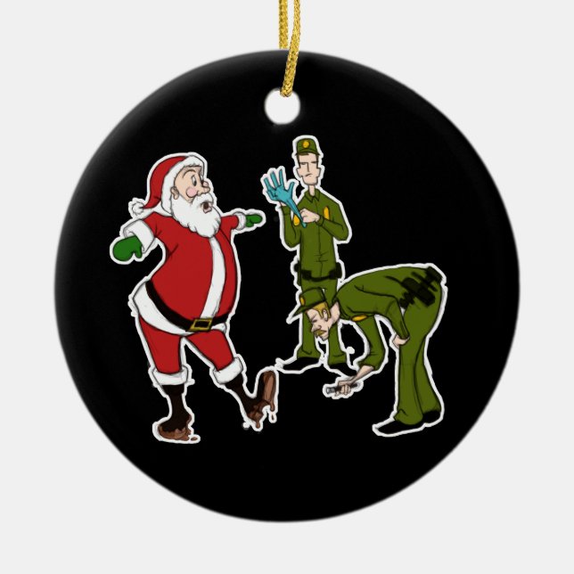 Border Patrol Agents cutting sign on Santa Ceramic Ornament (Front)