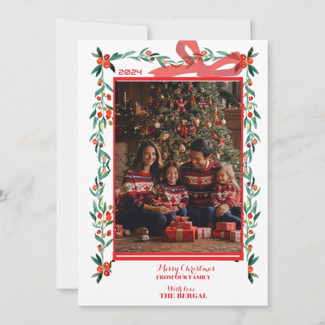 Border Ribbon Bow Christmas Card (Front)