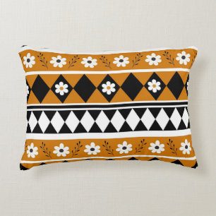 Border Stripe Flower Diamond Boho Floral Pattern Accent Pillow