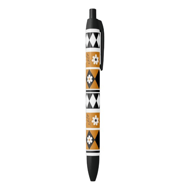 Border Stripe Flower Diamond Boho Floral Pattern Black Ink Pen (Bottom (Vertical))