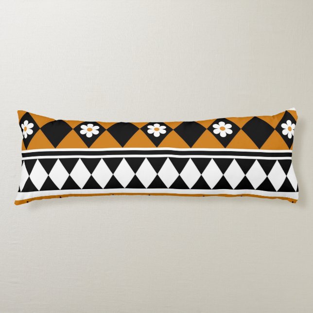 Border Stripe Flower Diamond Boho Floral Pattern Body Pillow (Front)