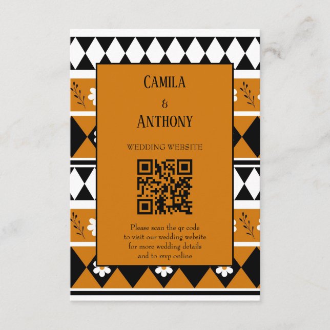 Border Stripe Flower Diamond Boho Floral Pattern Enclosure Card (Front)