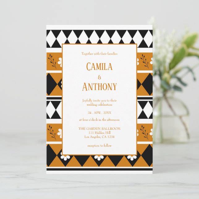 Border Stripe Flower Diamond Boho Floral Pattern Invitation (Standing Front)