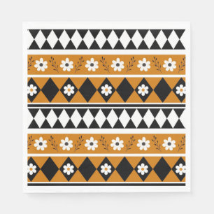 Border Stripe Flower Diamond Boho Floral Pattern Napkin