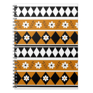 Border Stripe Flower Diamond Boho Floral Pattern Notebook