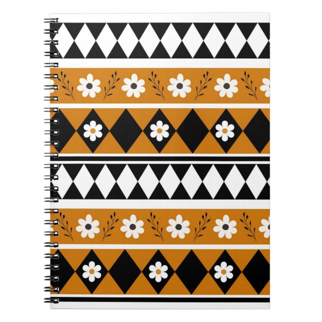 Border Stripe Flower Diamond Boho Floral Pattern Notebook (Front)