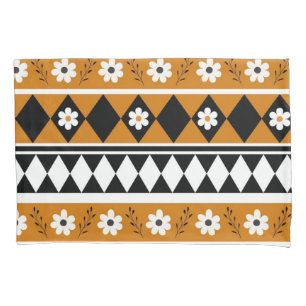 Border Stripe Flower Diamond Boho Floral Pattern Pillowcase