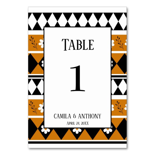 Border Stripe Flower Diamond Boho Floral Pattern Table Number (Back)