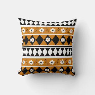 Border Stripe Flower Diamond Boho Floral Pattern Throw Pillow