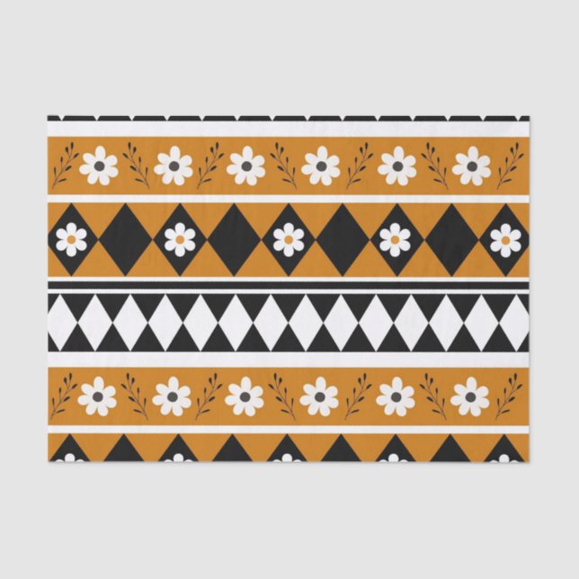 Border Stripe Flower Diamond Boho Floral Pattern Tissue Paper (Front)