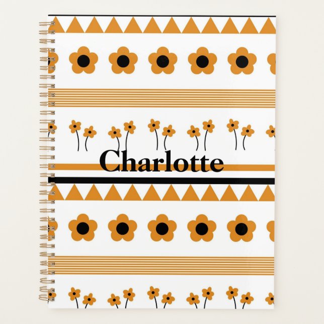 Border Stripe Flower Triangle Boho Pattern Planner (Front)