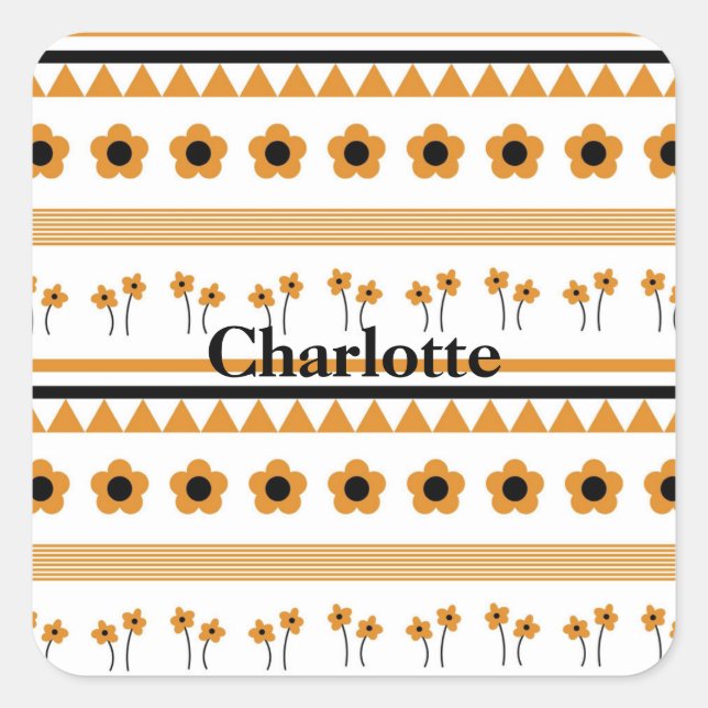 Border Stripe Flower Triangle Boho Pattern Square Sticker (Front)