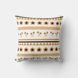 Border Stripe Flower Triangle Boho Pattern Throw Pillow