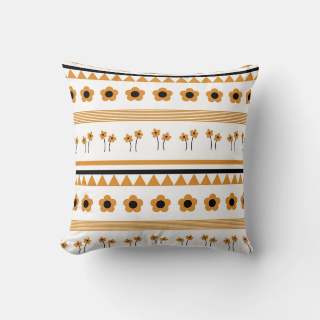 Border Stripe Flower Triangle Boho Pattern Throw Pillow (Front)