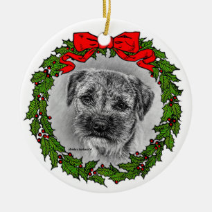 Border Terrier Art by Glenda S. Harlan Ceramic Ornament