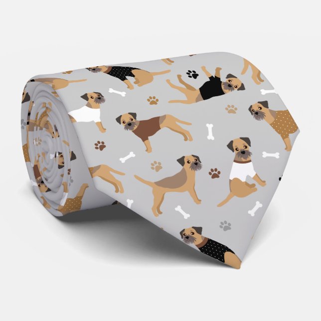 Border Terrier Bones and Paws Neck Tie (Rolled)