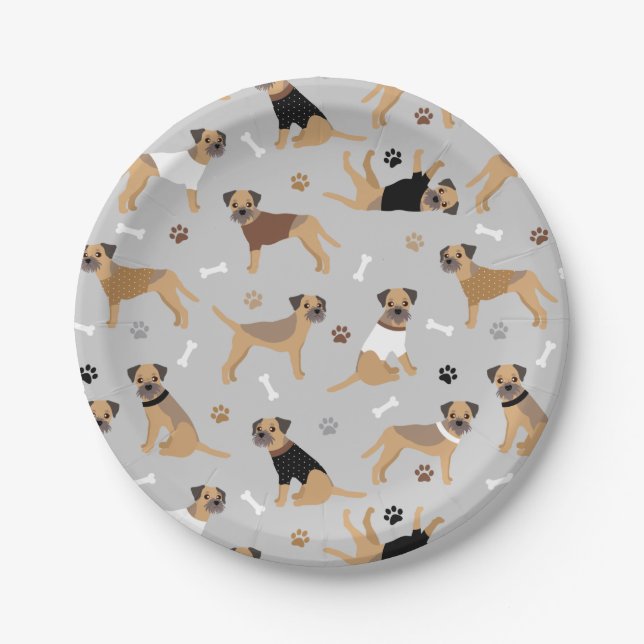 Border Terrier Bones and Paws Paper Plate (Front)