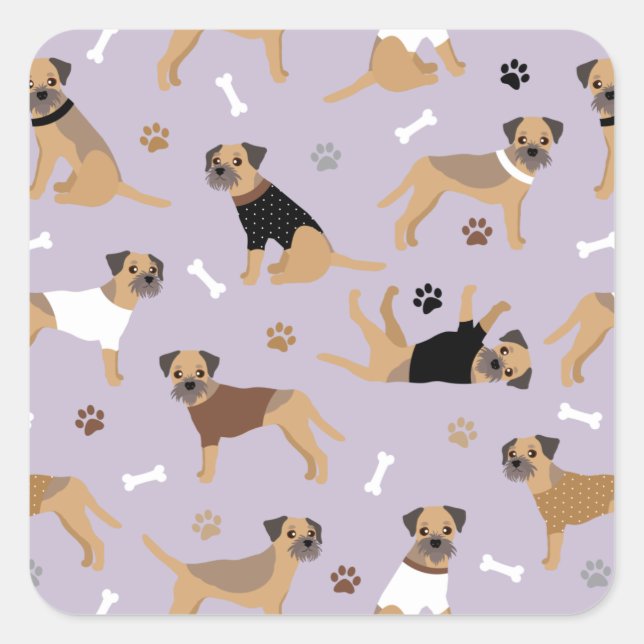 Border Terrier Bones and Paws Square Sticker (Front)