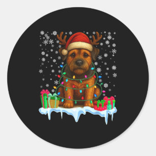 Border Terrier Christmas Santa Hat Reindeer Pajama Classic Round Sticker