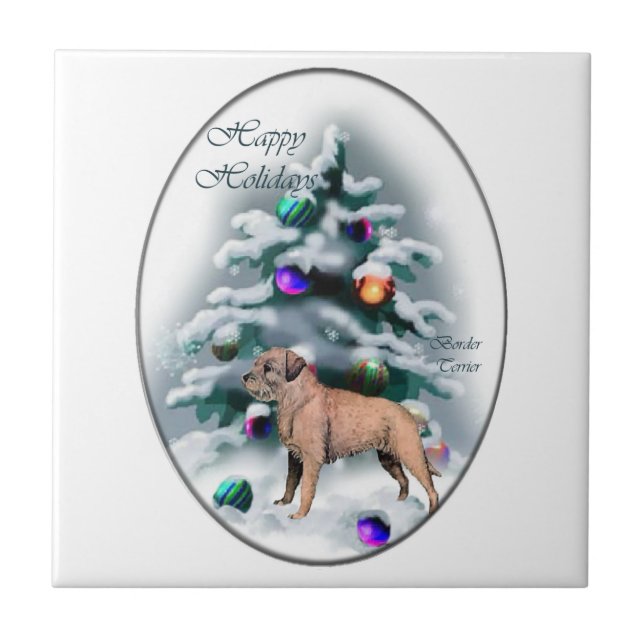 Border Terrier Christmas Tile (Front)